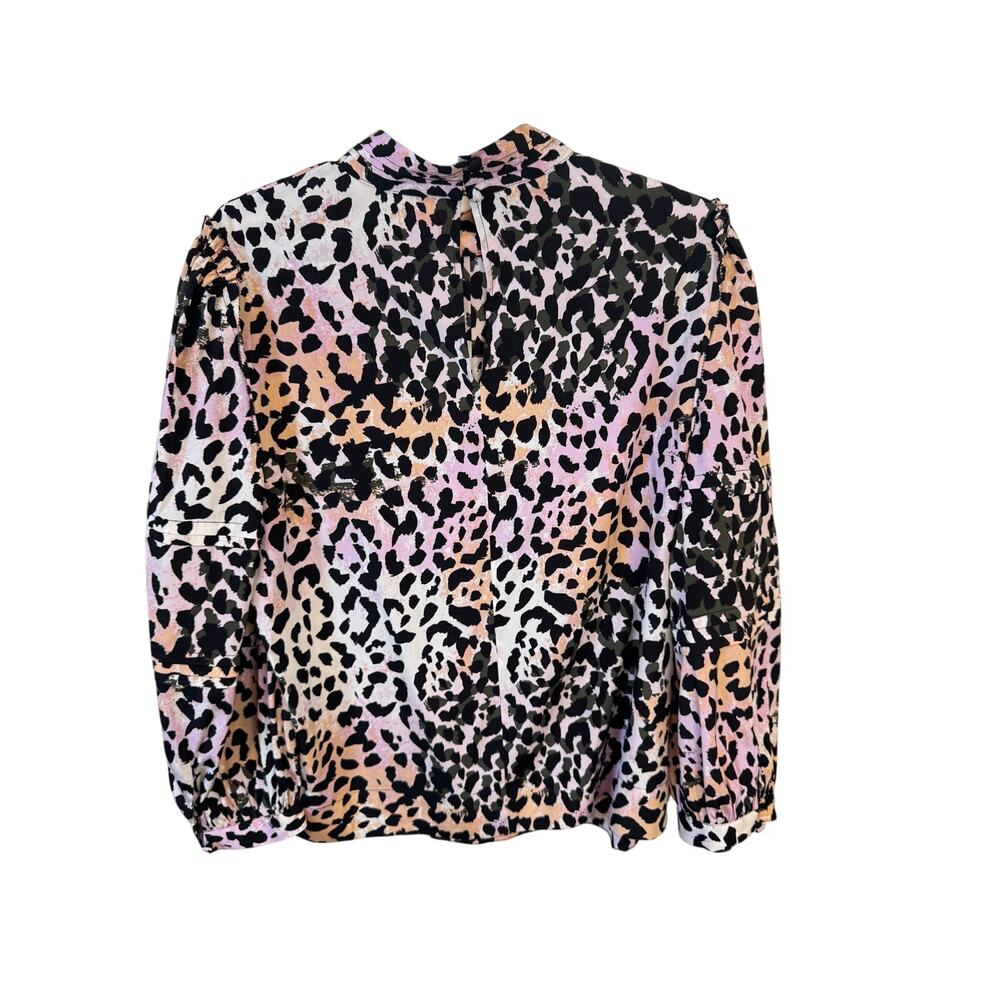 VERONICA BEARD Lety Leopard Print Stretch Silk Blouse Size 6 Watercolor Lilac - Picture 8 of 14